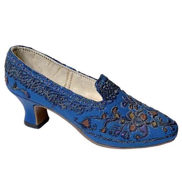 Vintage Just The Right Shoe Victorian The Empress Miniature High Heel 3D Blue - Picture 1 of 15